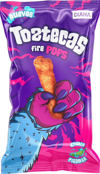 Bag of Toztecas Fire Pops, the ultimate spicy crunch.