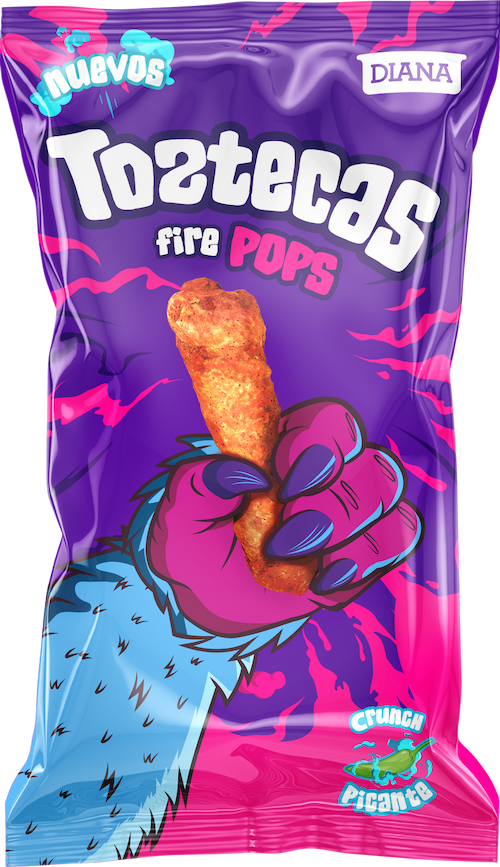 Bag of Toztecas Fire Pops, the ultimate spicy crunch.